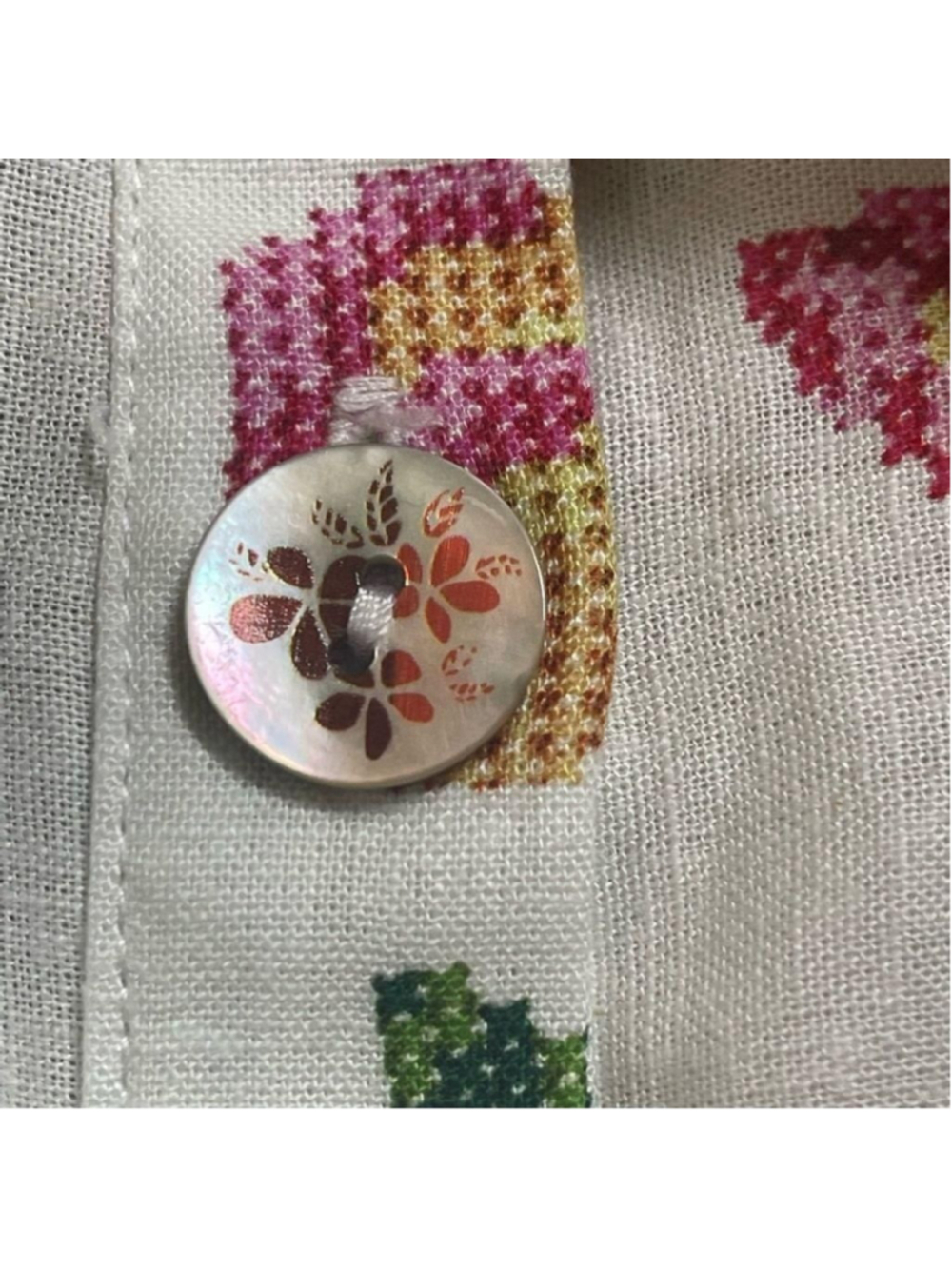 Farm Rio Crosstitch Floral Belted Romper linen blend off-white Cottagecore Sz XL - Picture 15 of 15